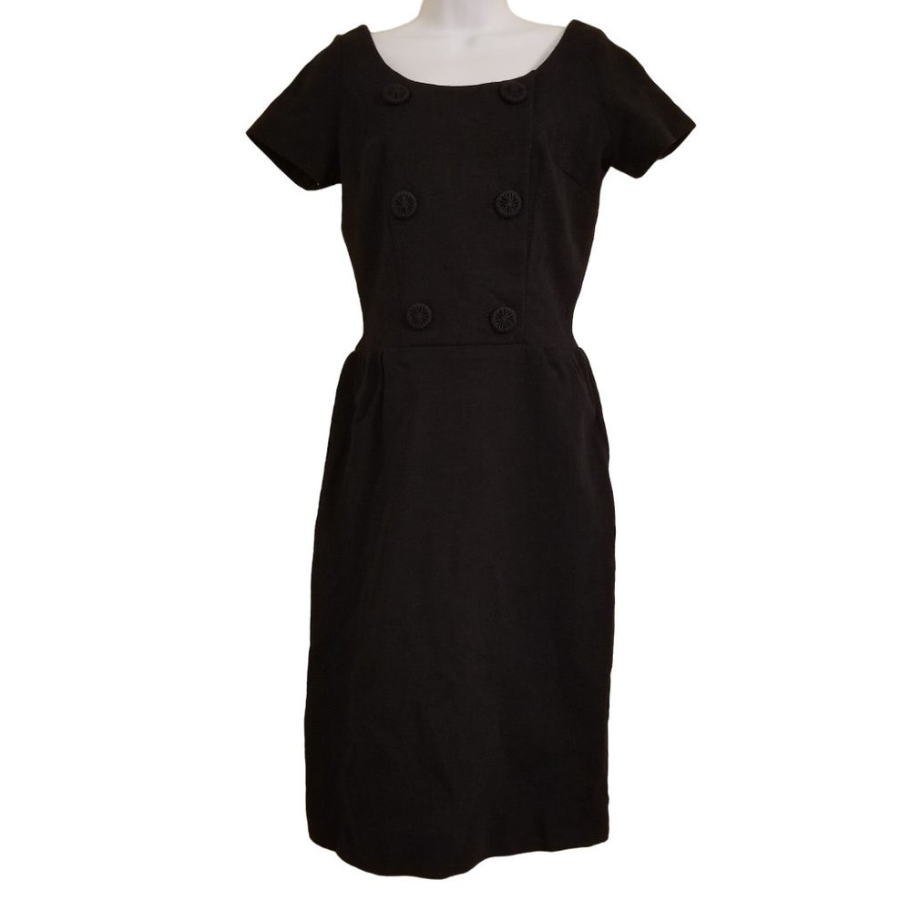 Butte Knit Wool Black Pencil Midi Sweater Dress LBD Vintage S Cosplay Costume Go